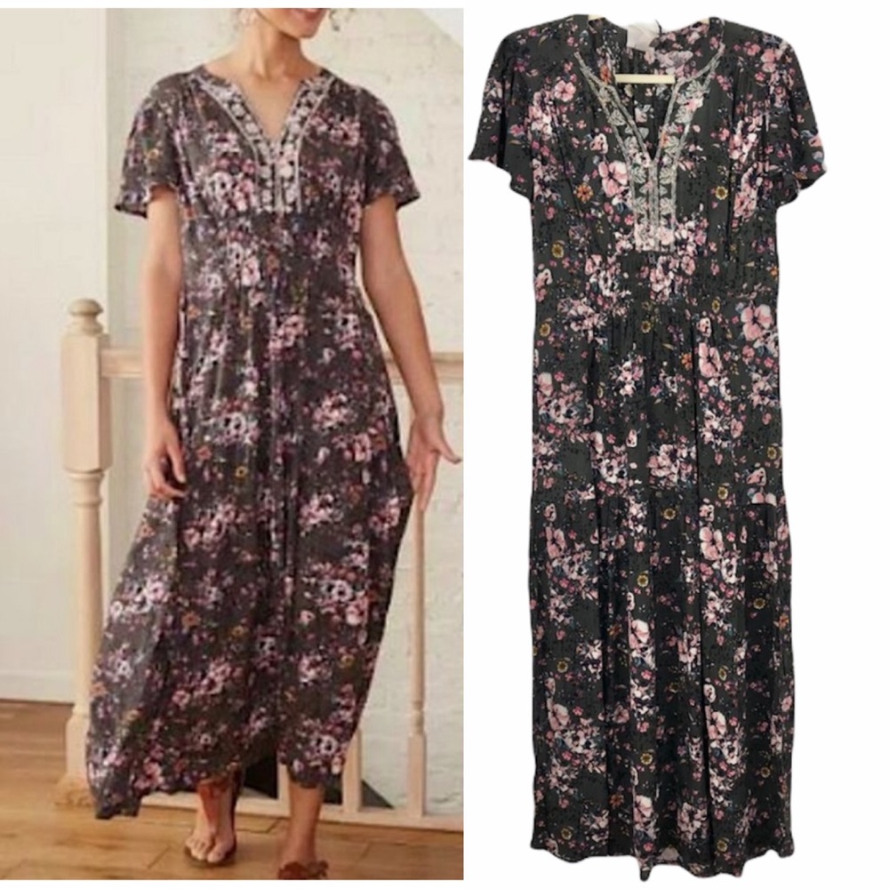 New Knox Rose Floral Print Embroidered Boho Dress